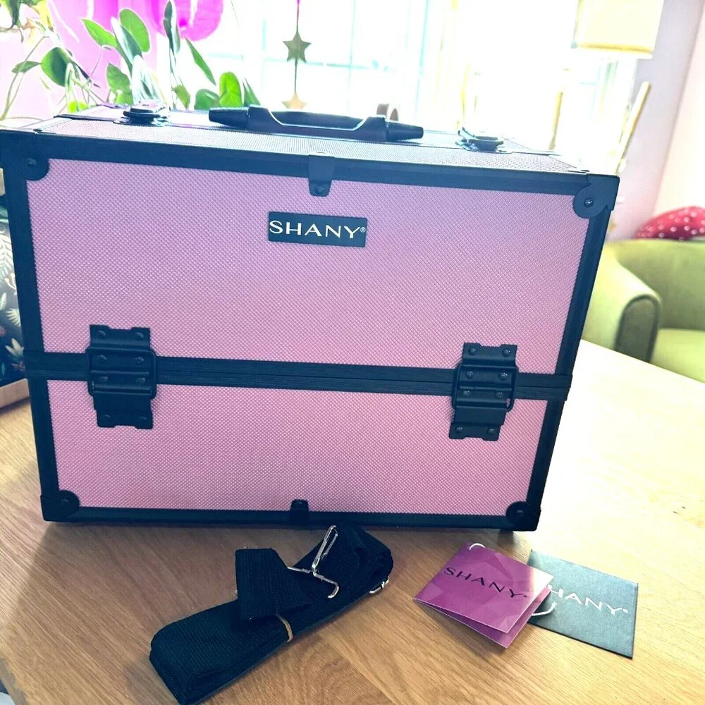 SHANY Essential Pro Makeup Train Case + Shoulder Strap, Pink & Black